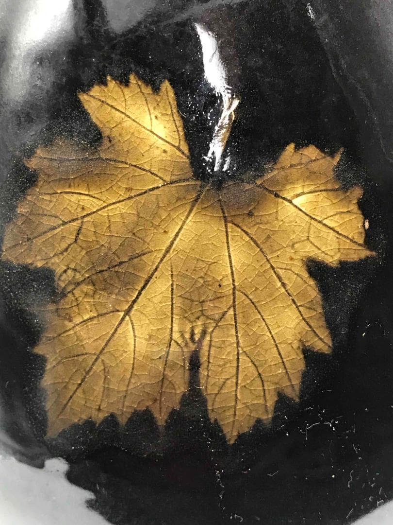 宋 吉州窯黑釉木葉紋玉壺春瓶 古賞物　時代物　唐物 中国古美術(C-32)