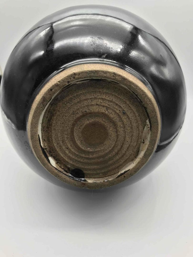 宋 吉州窯黑釉木葉紋玉壺春瓶 古賞物　時代物　唐物 中国古美術(C-32)