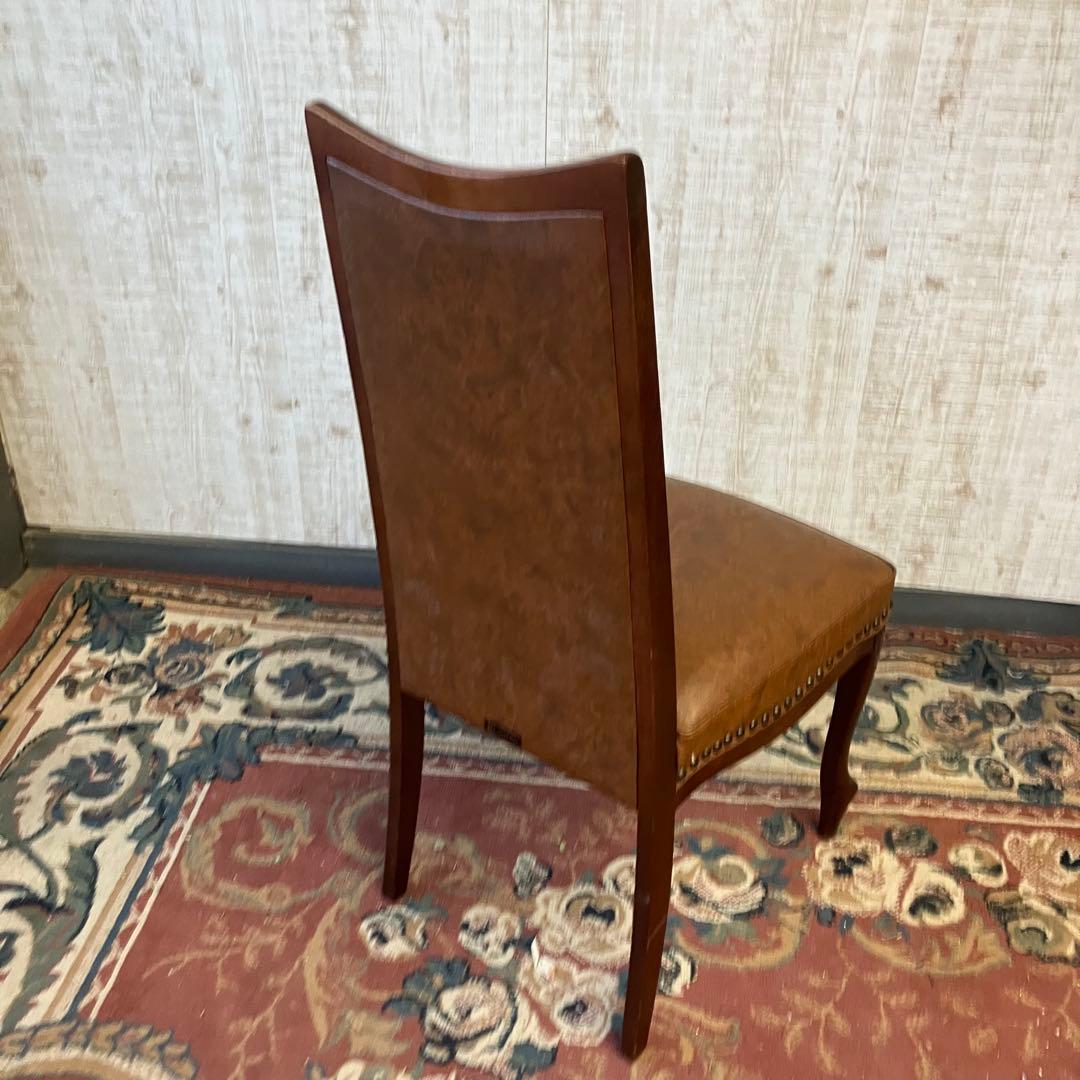 ②北欧レトロ マルニ木工 木製椅子 鋲打ちダイニングチェア ロビーチェア 古家具