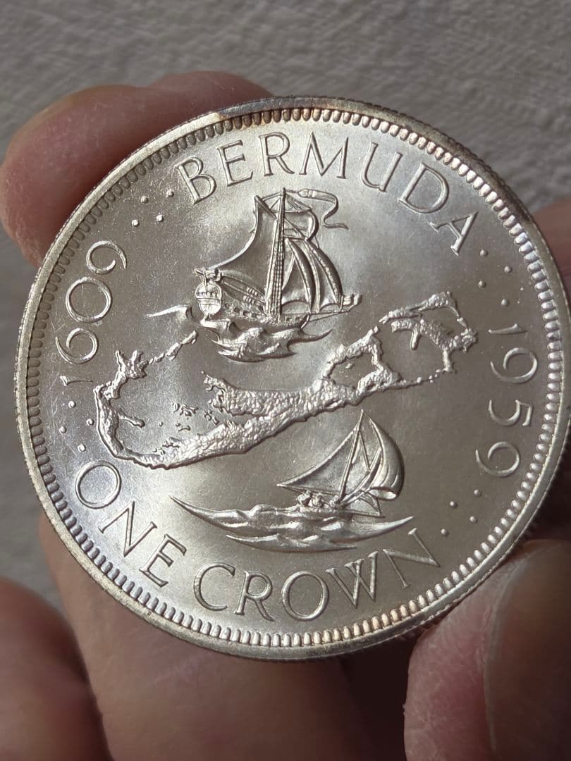 英領バーミューダ　エリザベス2世　発見350周年記念　1 クラウン銀貨　1959