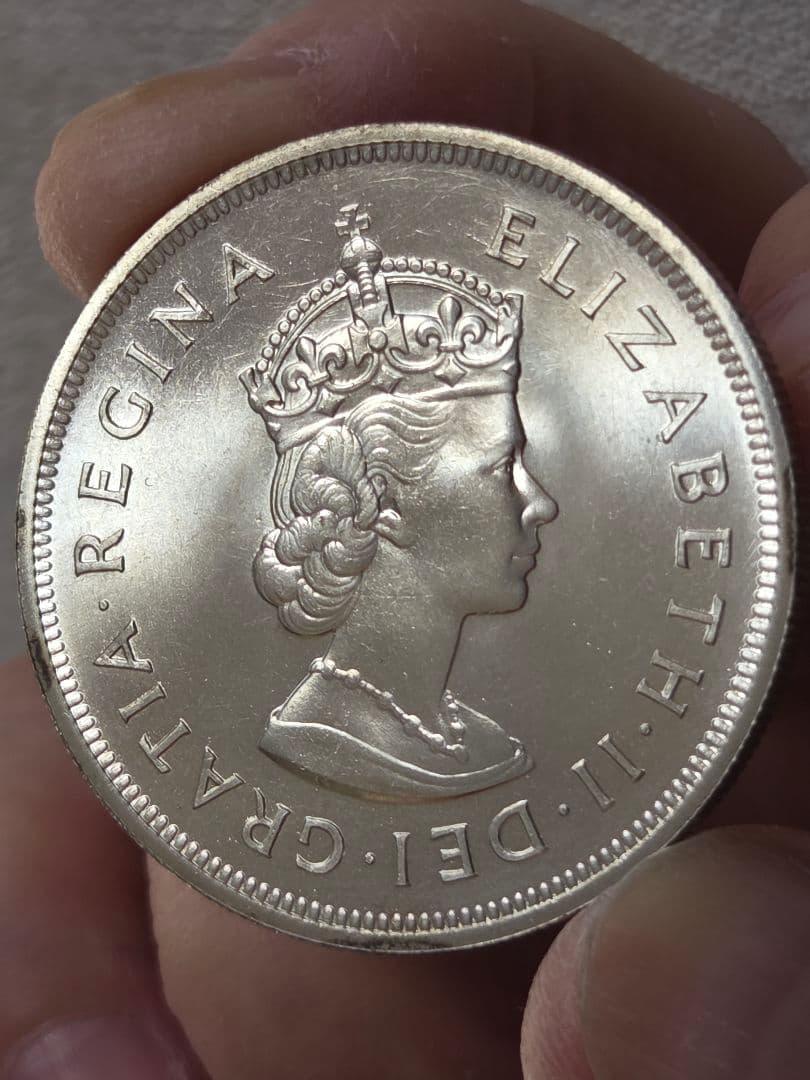 英領バーミューダ　エリザベス2世　発見350周年記念　1 クラウン銀貨　1959