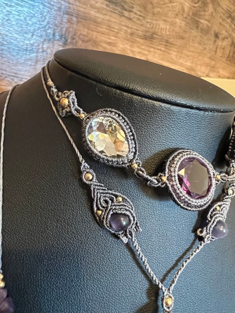 【handmade_Luna】マクラメ× アメシスト ネックレス【2点セット】