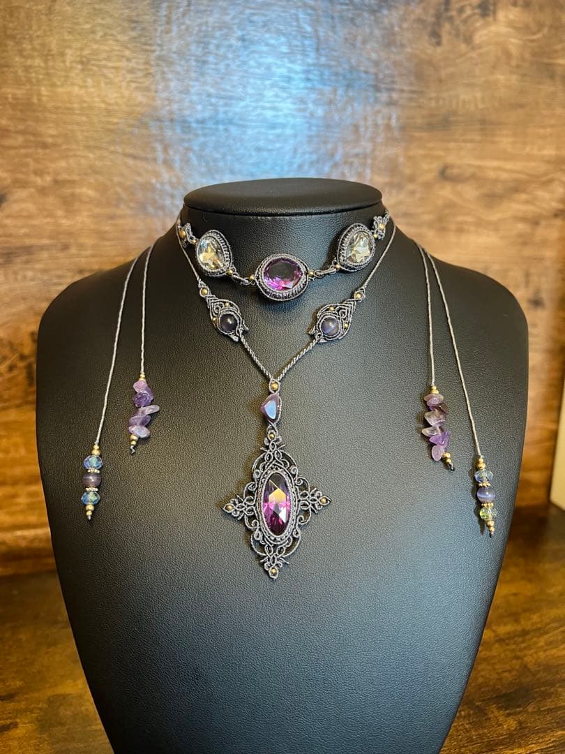 【handmade_Luna】マクラメ× アメシスト ネックレス【2点セット】