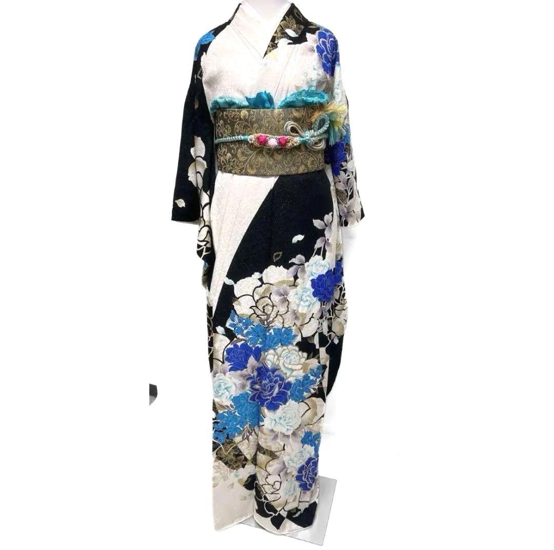 刺繍 金彩 銀通し 薔薇 振袖 着物 013a p