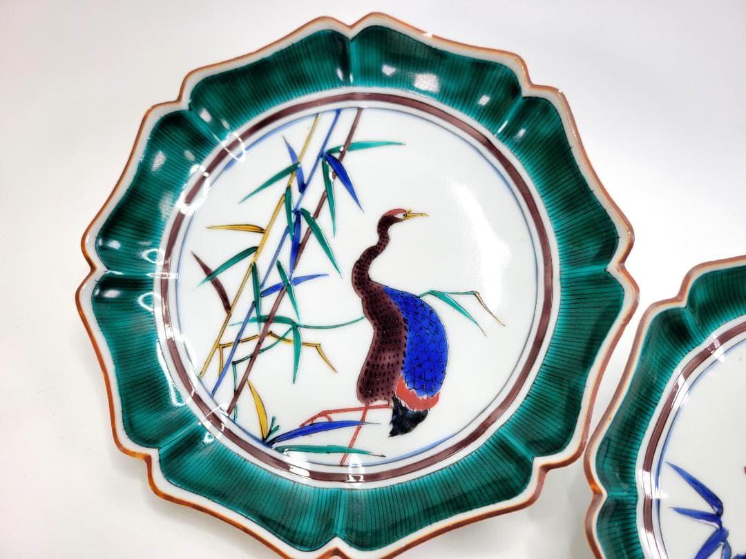 九谷焼名人 米田寿光作 花鳥文絵変り 銘々皿　４枚セット 桐箱付