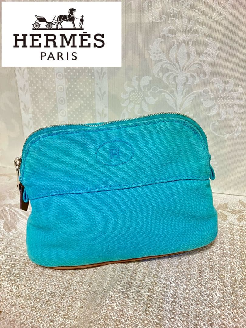 エルメス　ボリード　ポーチ　ブルー