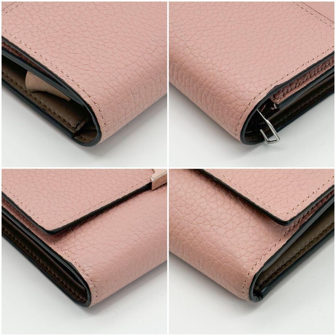 ポルトフォイユ カプシーヌ コンパクト 三つ折り ピンク トリヨン