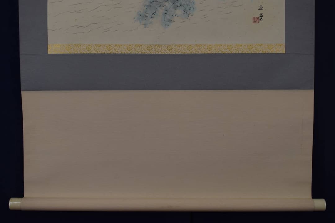 【複製】川合玉堂/清流釣魚/釣人図/横物/工芸品/掛軸☆宝船☆Y-451　JM