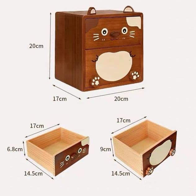 猫の顔デザイン木製収納ボックス