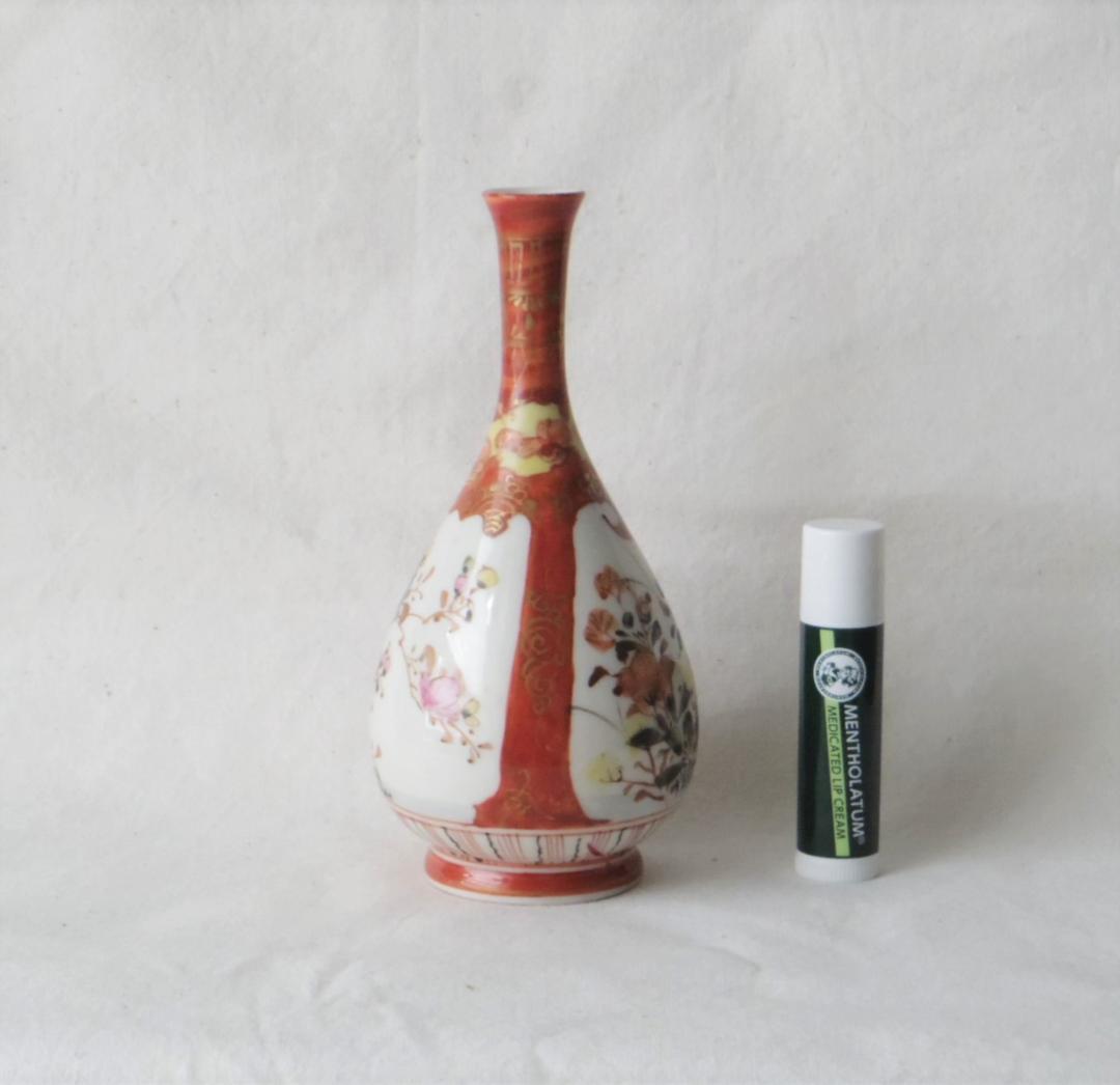 九谷 花瓶 高18cm　★ラベル「明治３年-５年、カナダでかう」