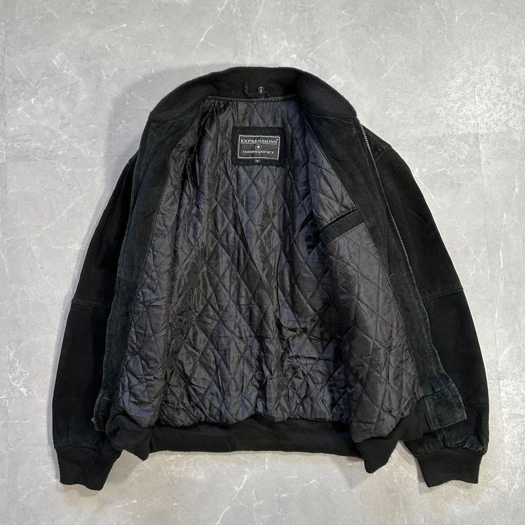 90s MA-1型 スエード レザージャケット 本革 短丈 ドリズラー 古着 黒