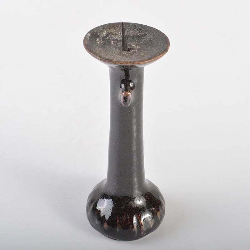 瀬戸焼　瀬戸黒　祖母懐　火灯　燭台　時代箱　C　R7015