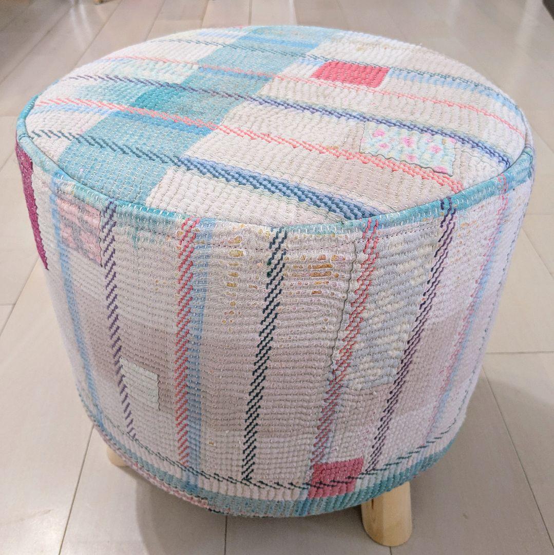 ヴィンテージラリーキルトのペットハウス　スツール　ラウンド　刺し子　刺繍　椅子