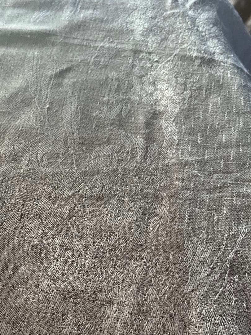 ◆フランスアンティーク｜大判リネン赤イニシャル刺繍テーブルマルチクロスダマスク織