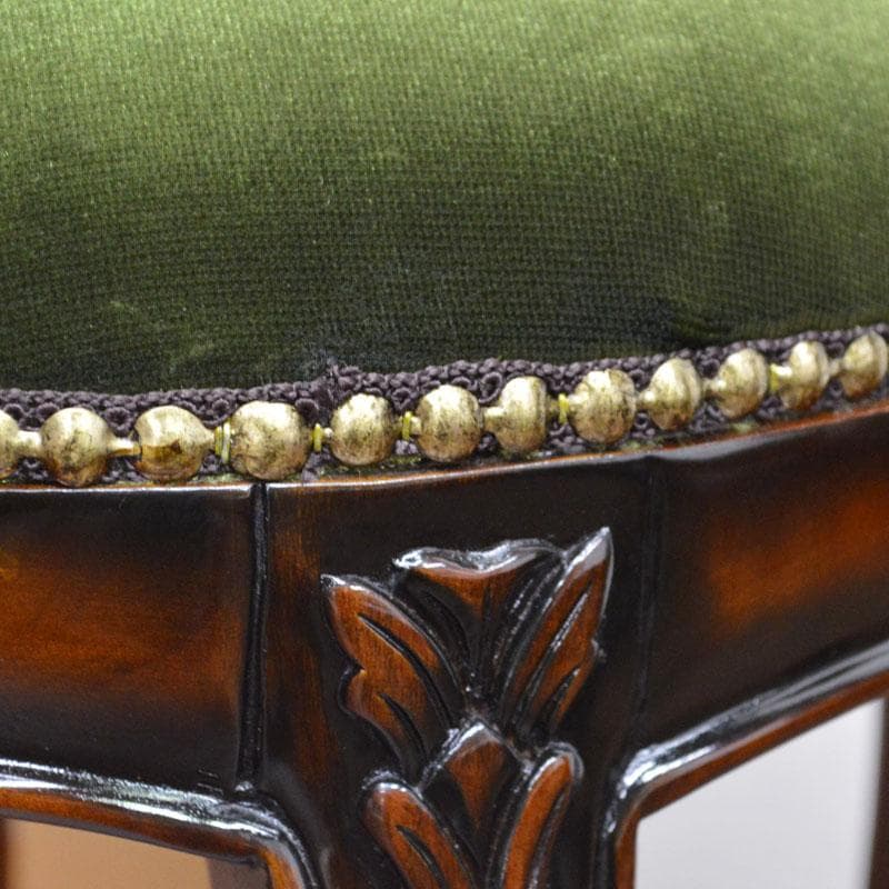 マホガニーアンティーク調 ラウンドスツール グリーン 高級 ドレッサースツール