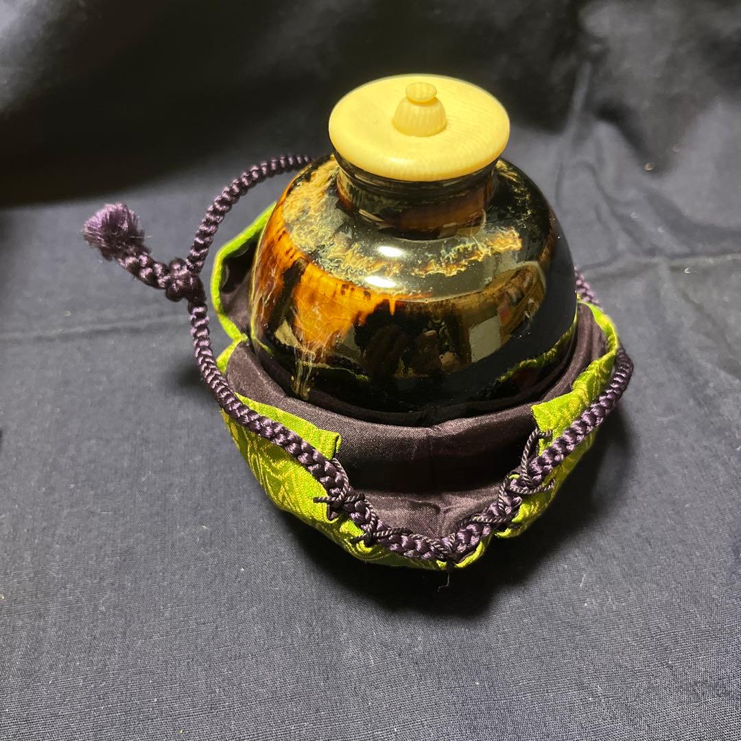 茶道具 陶器製容器 木製箱付き　まる壺茶入