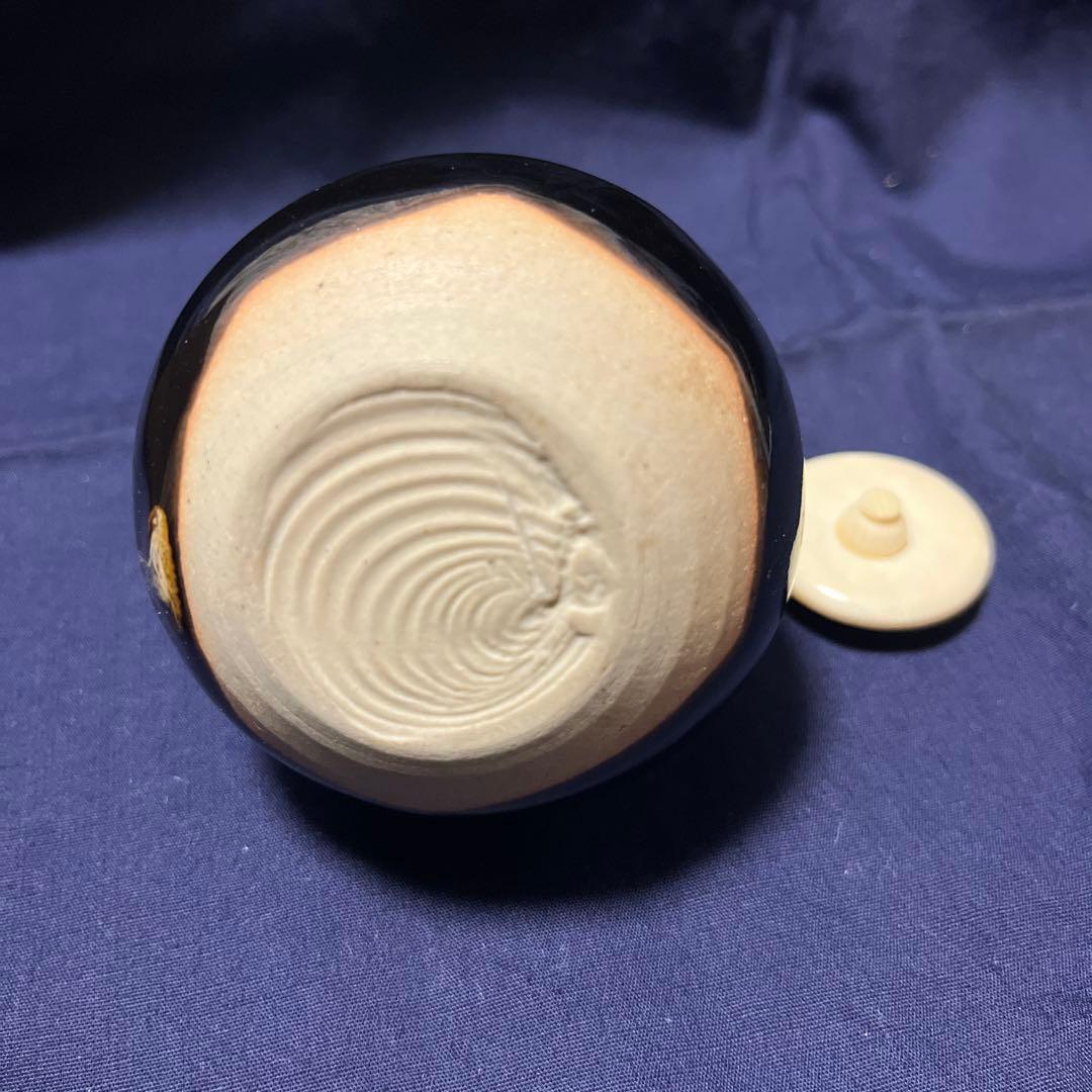 茶道具 陶器製容器 木製箱付き　まる壺茶入