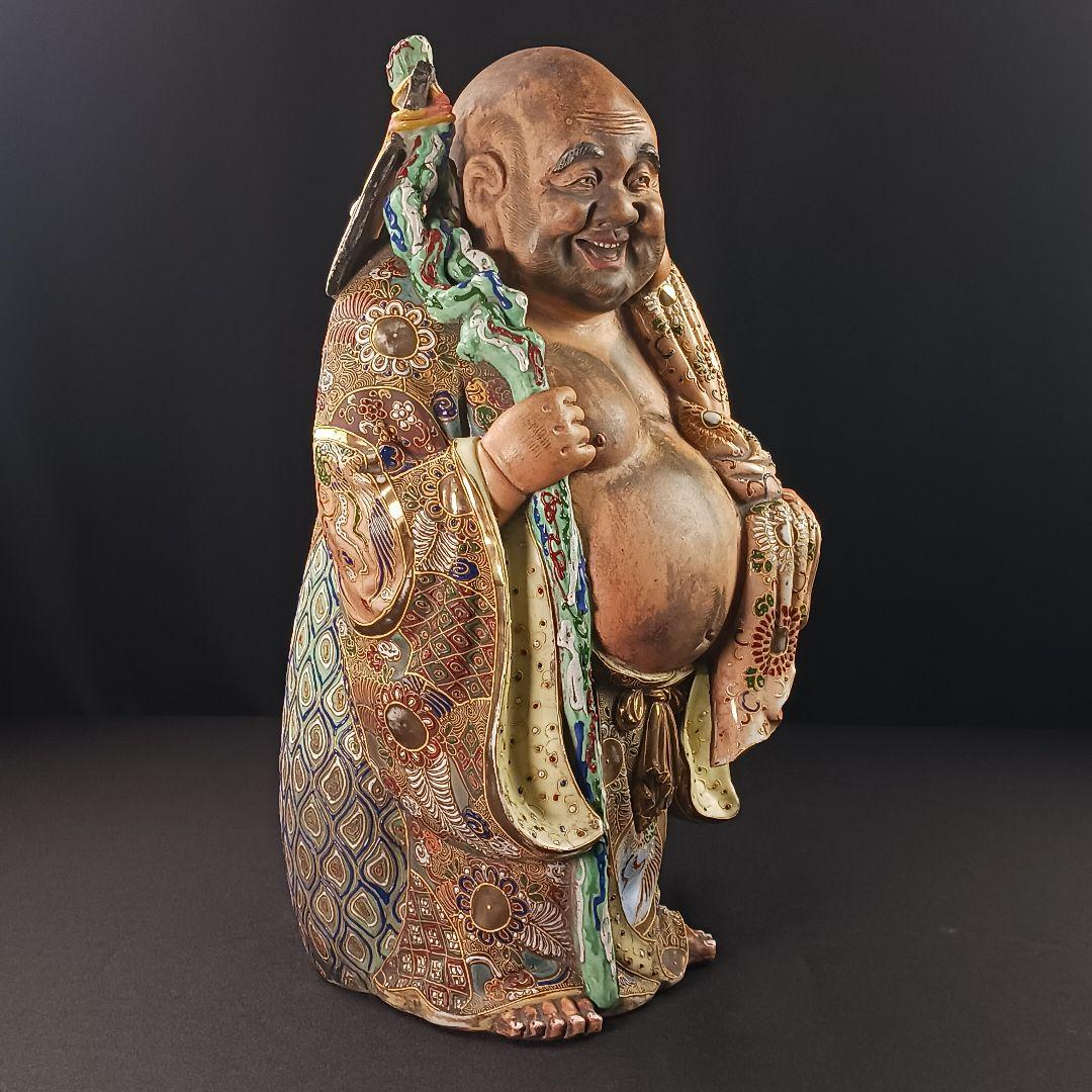 Y3122-9 九谷焼 色絵金襴手鳳凰布袋像 置物 高さ42㎝