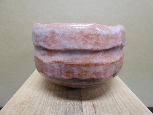 小川長楽　赤茶碗金ツギあり　共箱　MA263