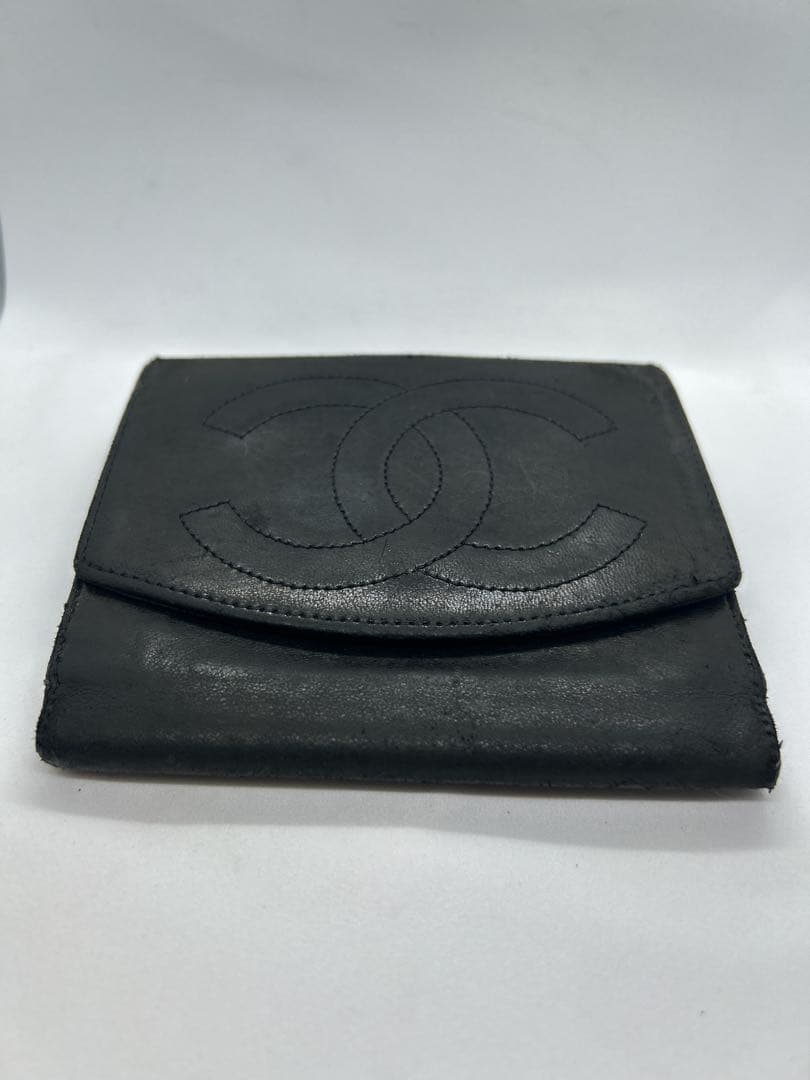 CHANEL　シャネル　二つ折り財布　ラムスキン　ココマーク ブラック /713