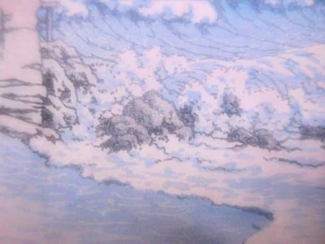 貴重！川瀬巴水の新版画「河原子　エボシ岩　昭和二十年作」　渡邊印あり