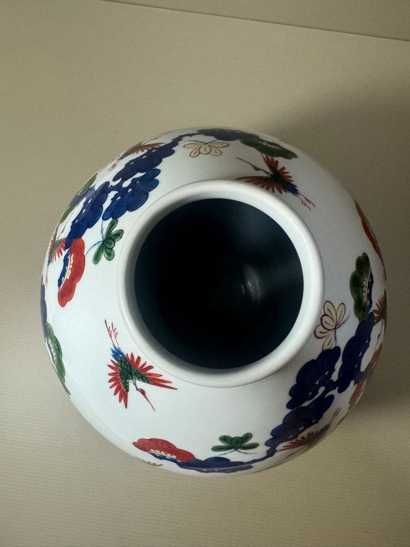 2133 源右衛門　染錦松鶴　花瓶