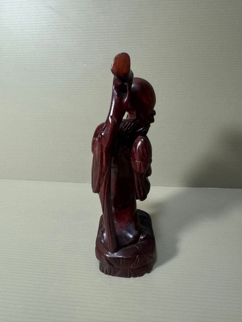 2093 木彫り 福禄寿像 七福神 唐木 彫刻 置物 縁起物