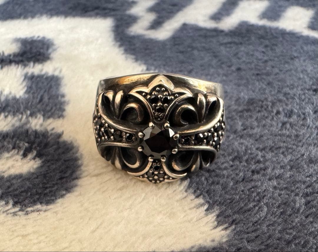 †クロムハーツ† フローラルクロスリング　22号　シルバー925 天然パヴェ