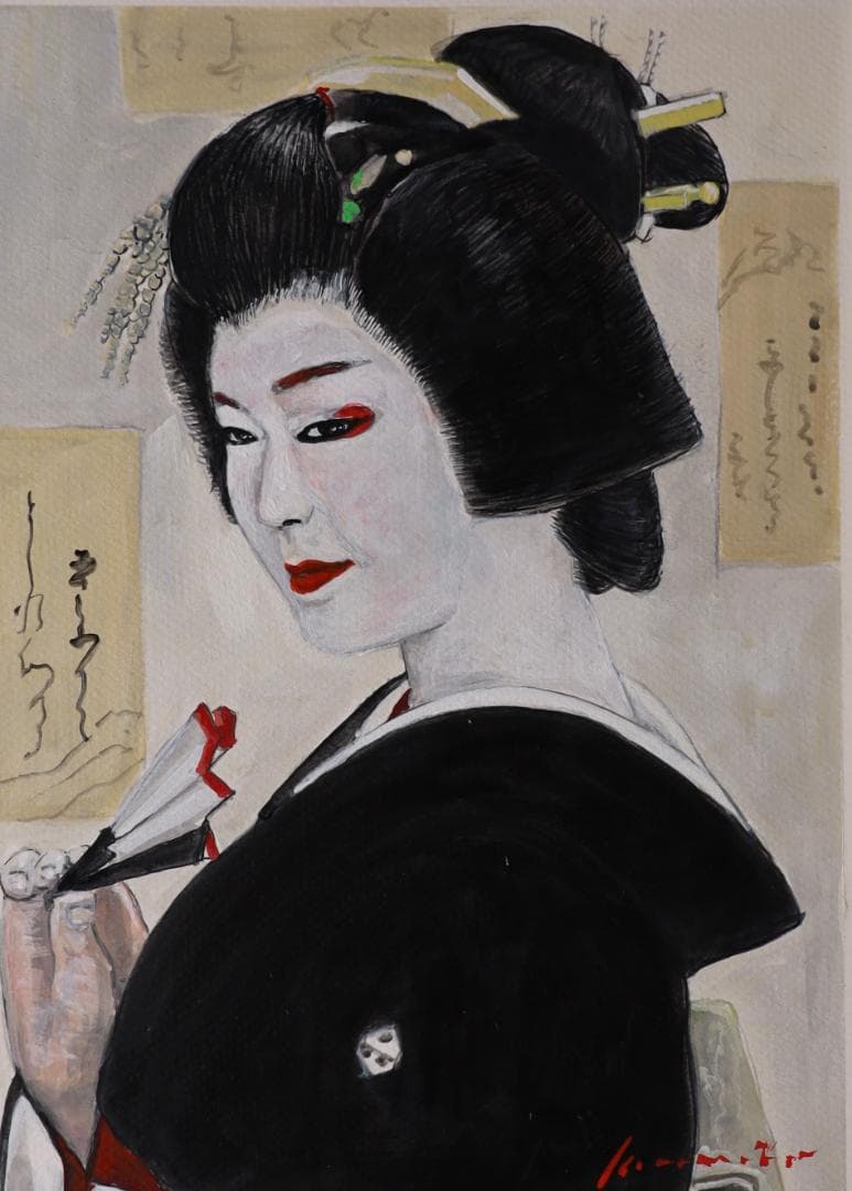 『小夜更けて 』　※京都舞妓さん。　手描き1点物。（アクリル防カビ保護ワニス済）