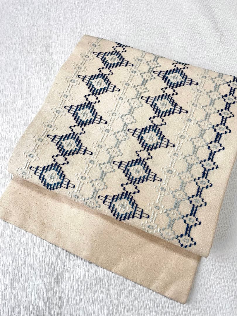 読谷山花織 九寸名古屋帯 上質カジュアルな一本◇本場琉球花織 ベージュ