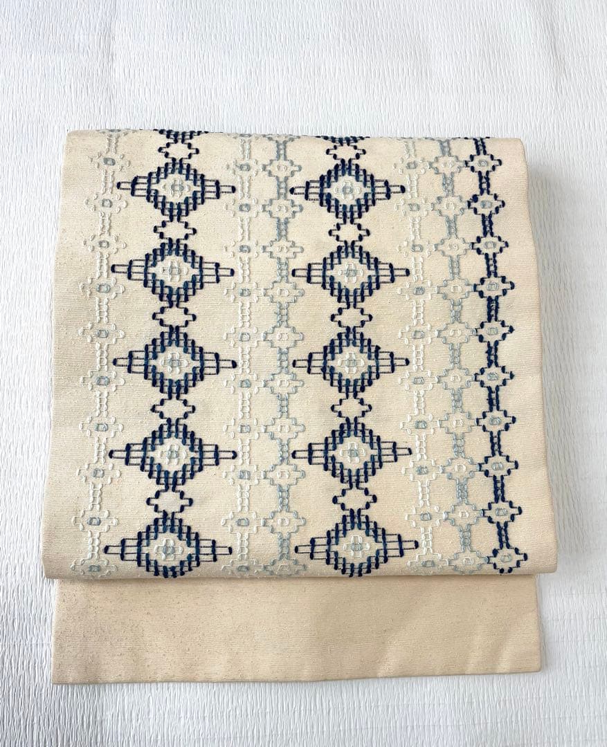 読谷山花織 九寸名古屋帯 上質カジュアルな一本◇本場琉球花織 ベージュ