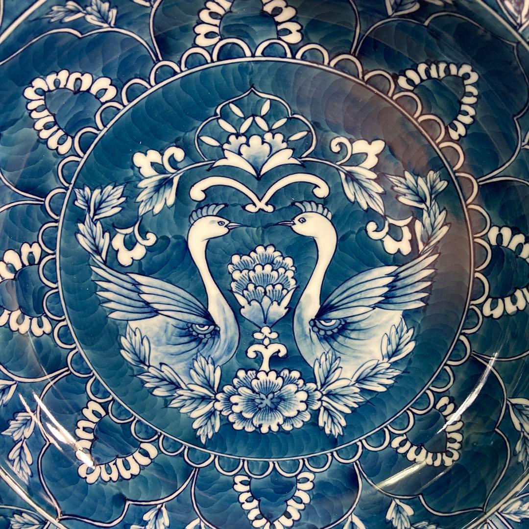 【源右衛門】古伊万里の伝統　日本の名窯　舘林源右衛門作　染濃双鳥文　花形大深鉢