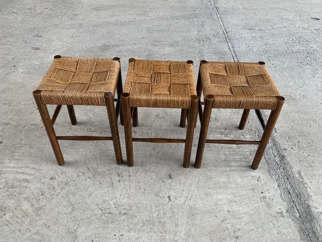 アンティーク ラッシュ スツール 縄編み チェア 民芸家具 椅子 No.5