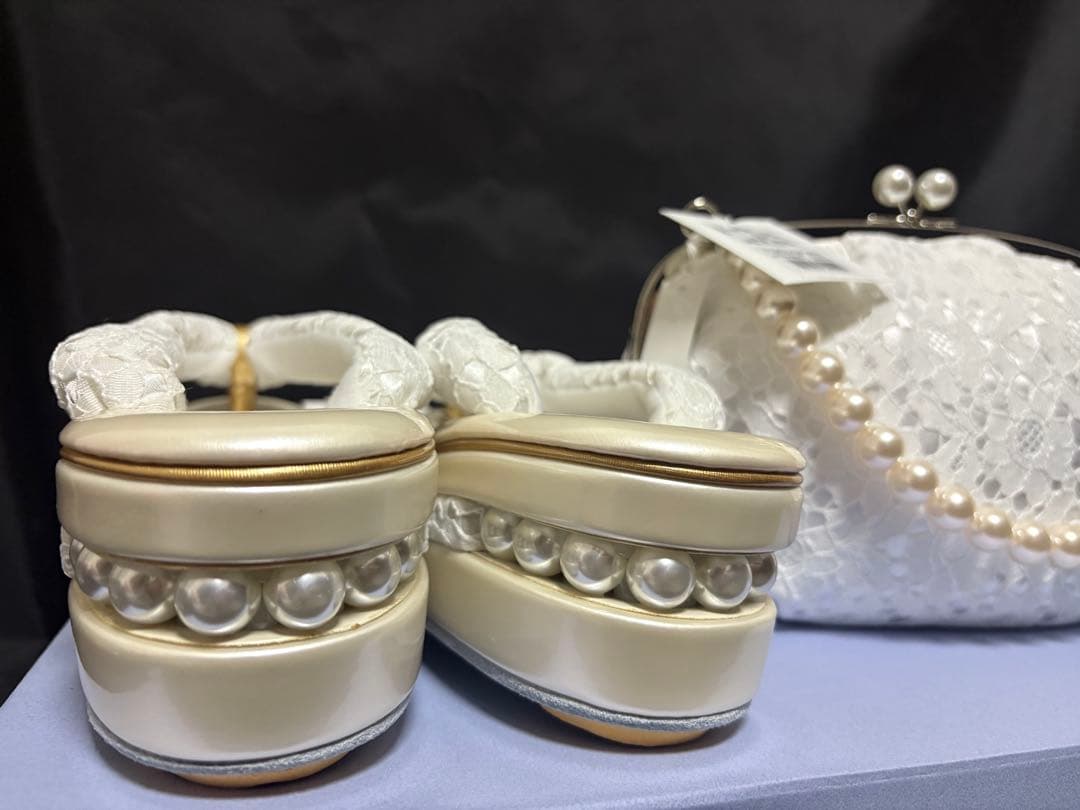 【新品未使用】成人式 草履バッグセット 振袖用 パール レース オフホワイト