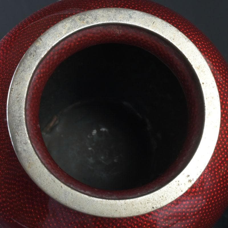 七宝焼　赤透釉　花文　花瓶　V　9604