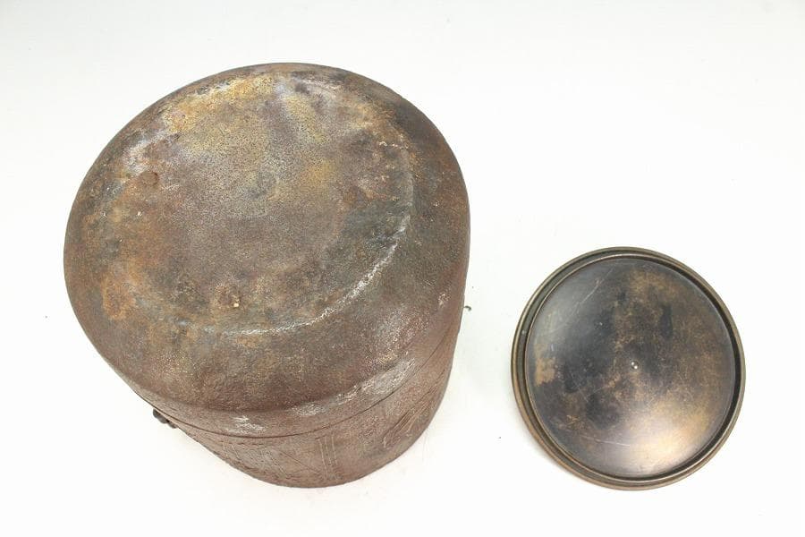 茶道具 竹林七賢人紋 筒釜 時代物(K-A653)