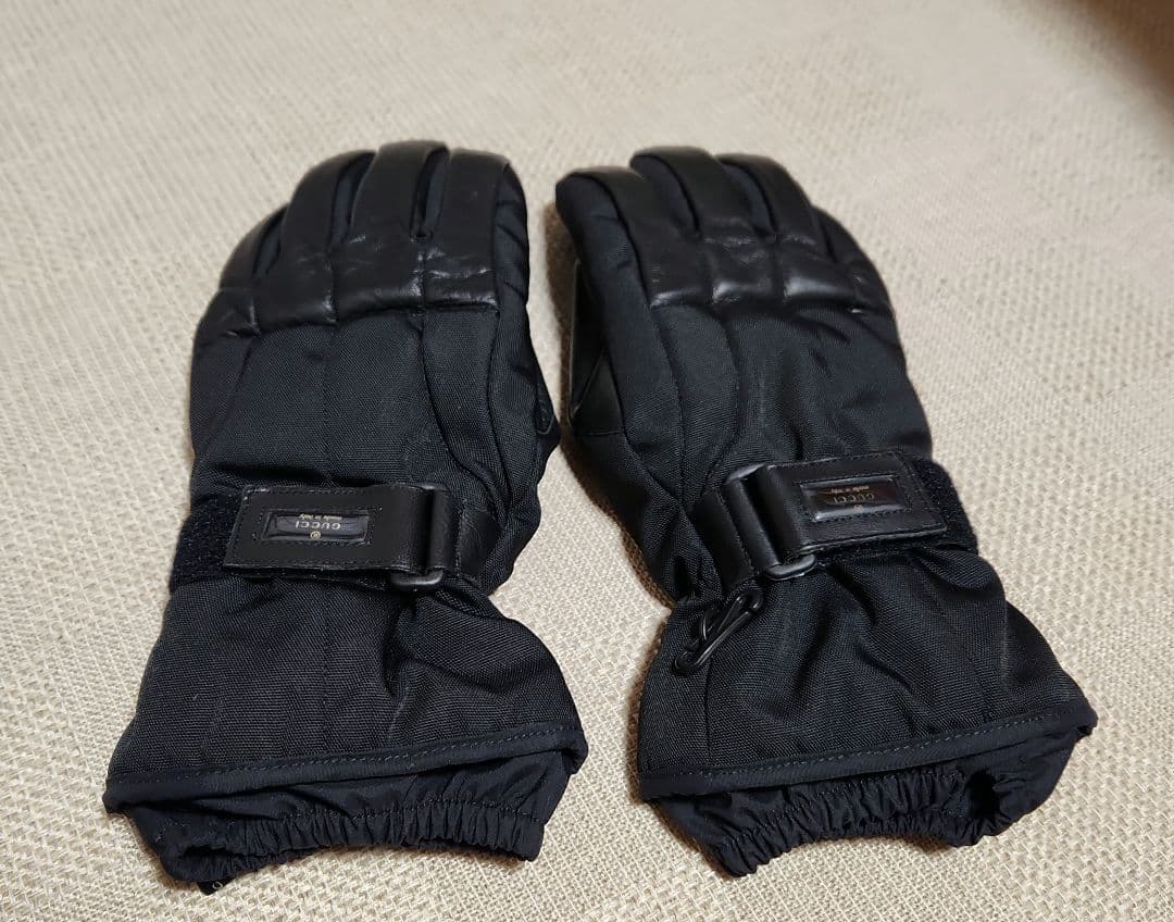 GUCCI 黒 レザー ナイロン グローブ　サイズ8