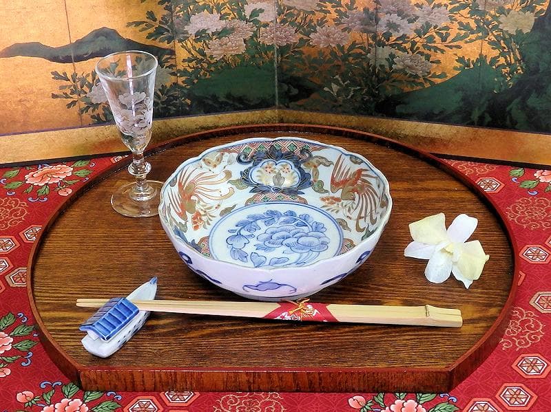 古伊万里　色絵　鳳凰に牡丹の図　膾皿　５客　C380AS-CZf