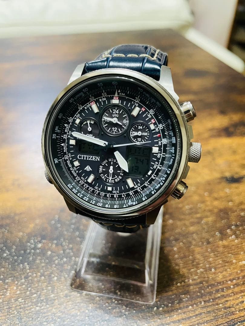 G*n様 美品　シチズンプロマスタースカイ　電波ソーラー　軽量チタン　新品本革ベ
