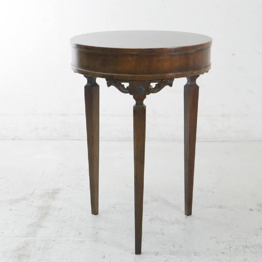 英国アンティーク ウォールナット ラウンド サイドテーブル 引き出し付き