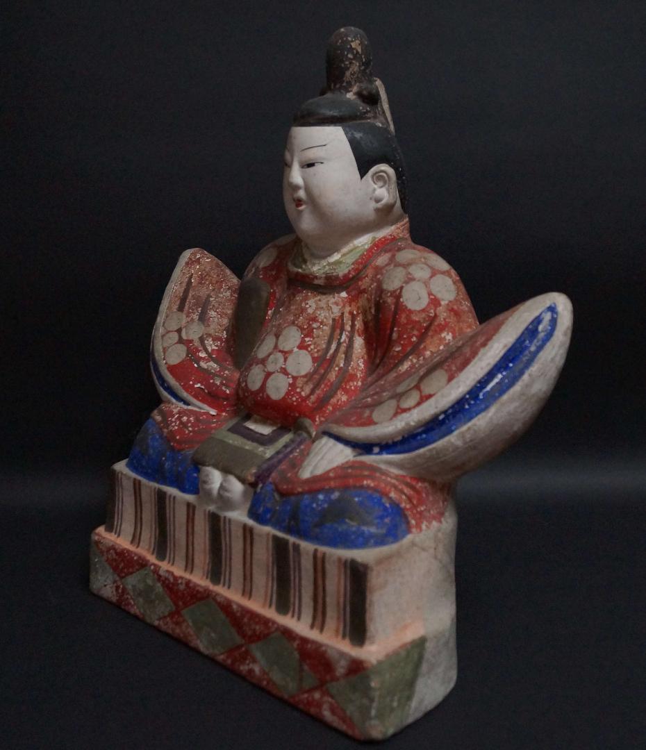明治期 大型三次人形 天神（菅原道真）置物 光人形 粘土製歴史資料★重さ2.3㎏
