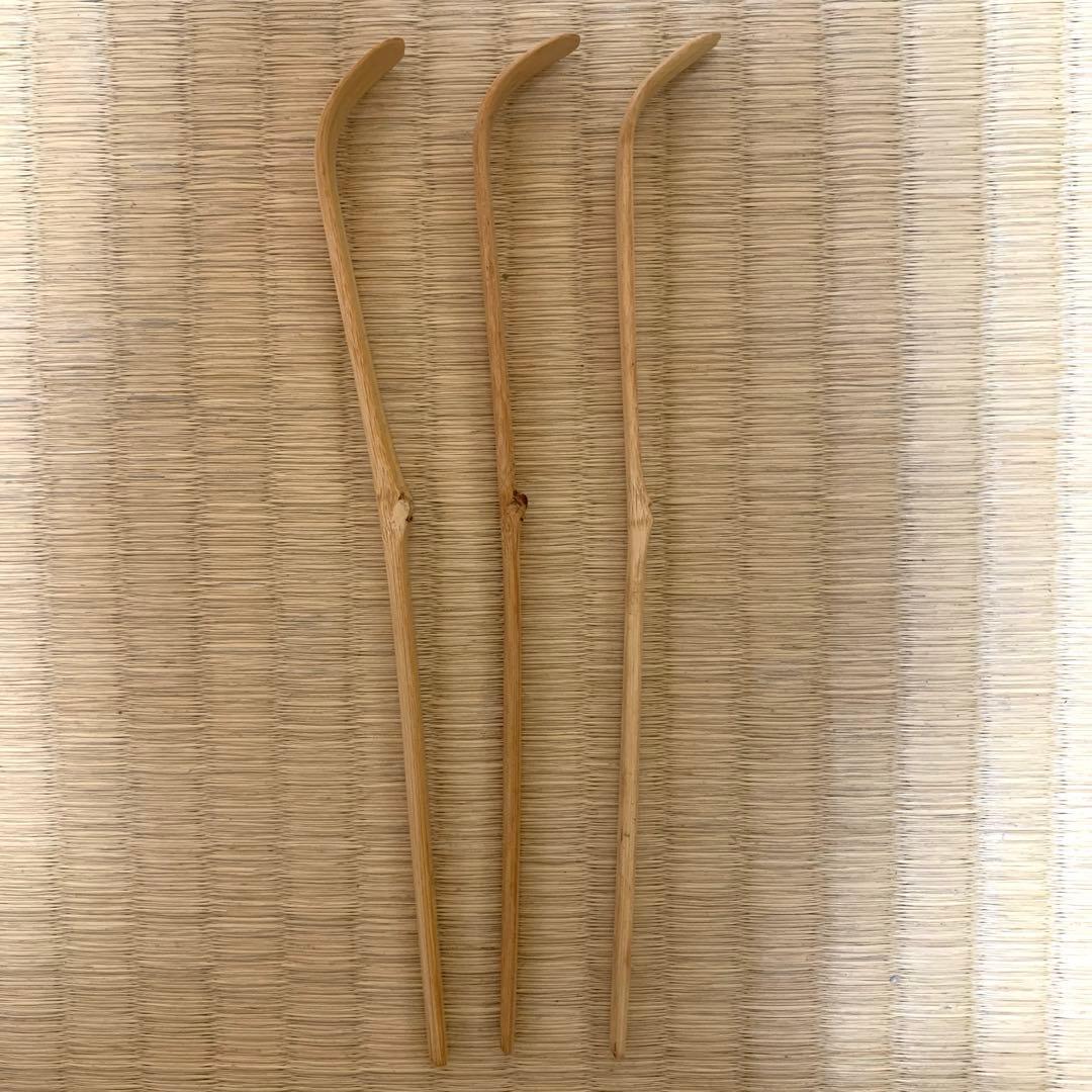 美品 竹製 茶杓3本セット 竹筒 木製収納ケース付き