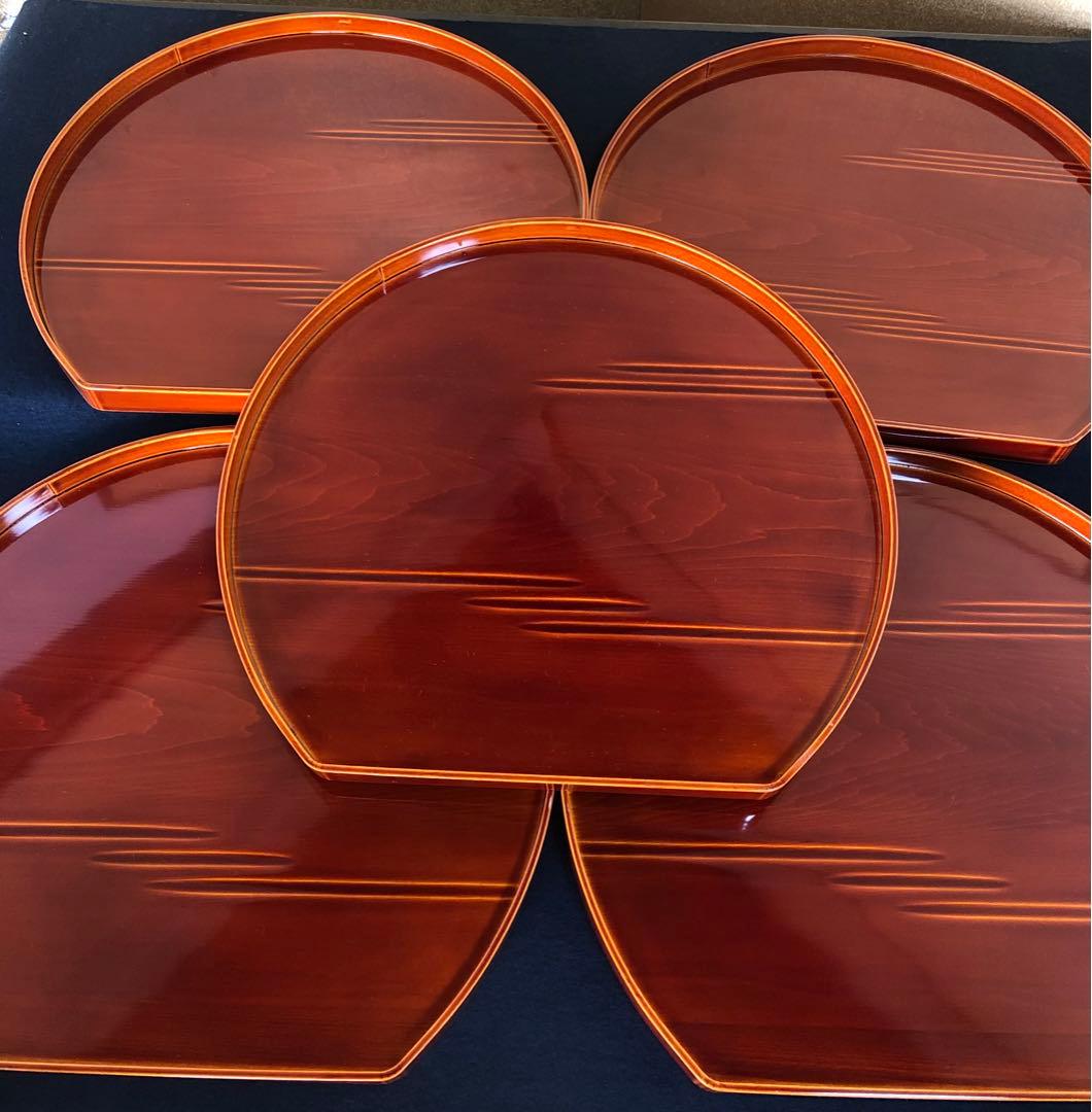 《R》飛騨春慶塗 半月会席膳5客揃 船津工芸謹製 共箱 251204お3