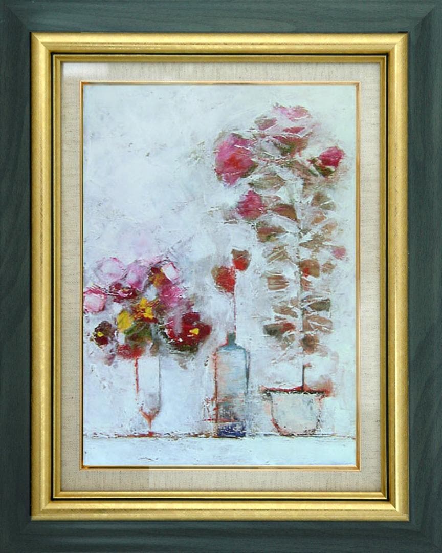 油絵 菅家令子 絵 絵画 インテリア 額付き(白) uF6-071102 花