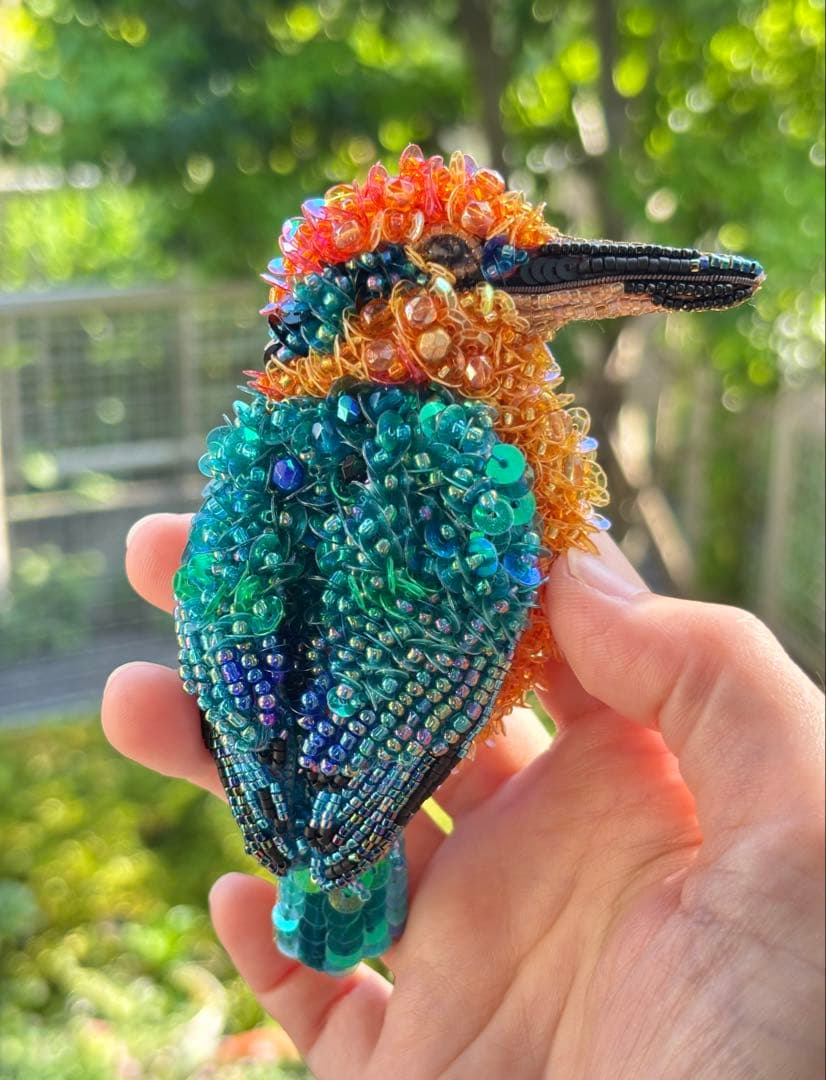 【ミヤコショウビン】ビーズ刺繍ブローチバッグチャーム