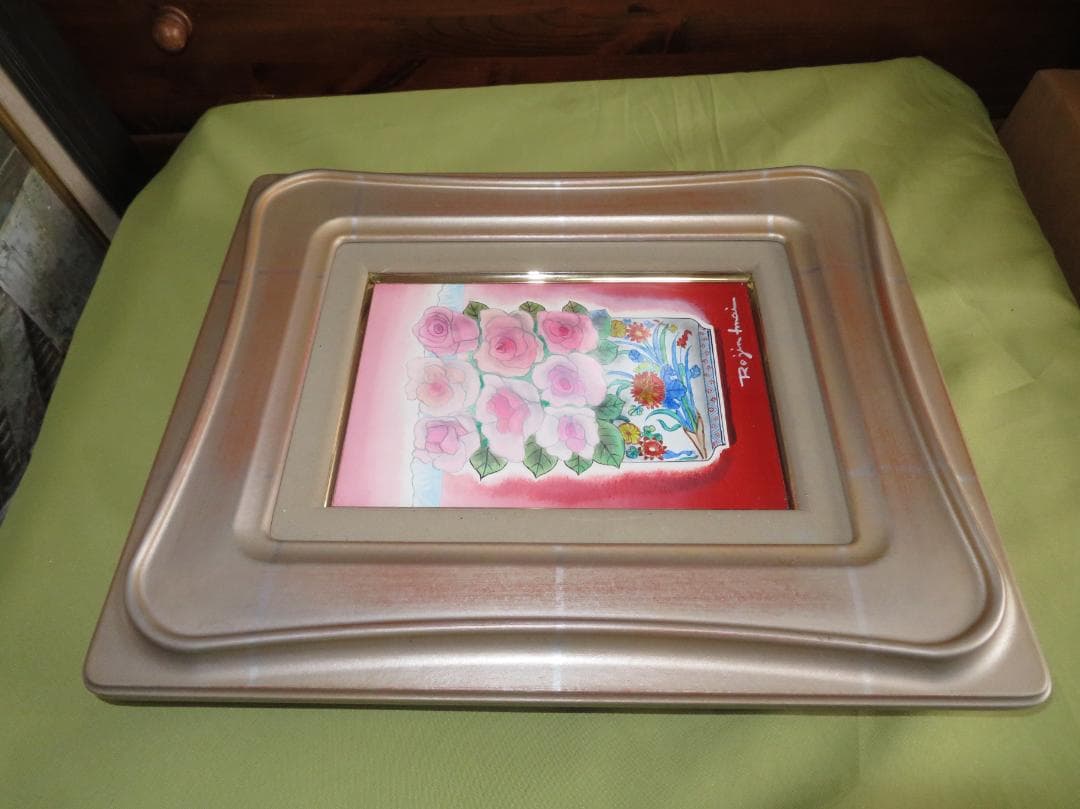 ◆今井ロヂン　「薔薇」　油彩　SM号　二科会審査員　古径額　師：レオナール藤田◆