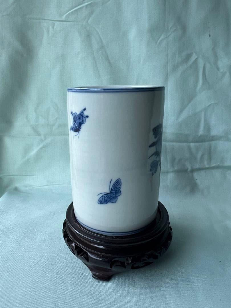 古美術 景德鎮 人民瓷廠 筆筒 青花花纹笔筒