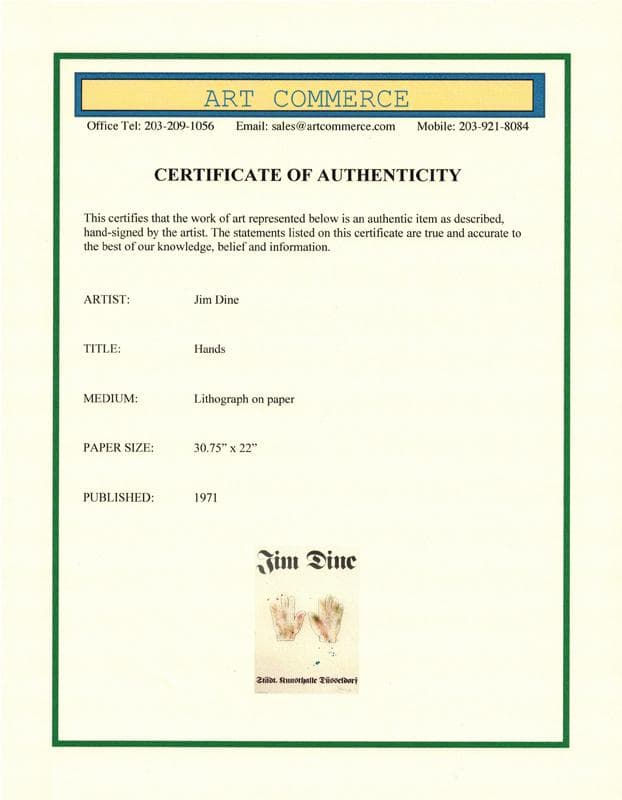 Colorful Hands 1971年 直筆サイン入り/ジム ダイン/ポスター