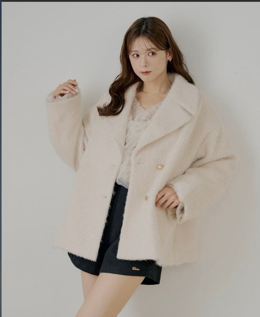 Chico 金ボタンシャギーミディジャケットコート　アイボリー　アウター