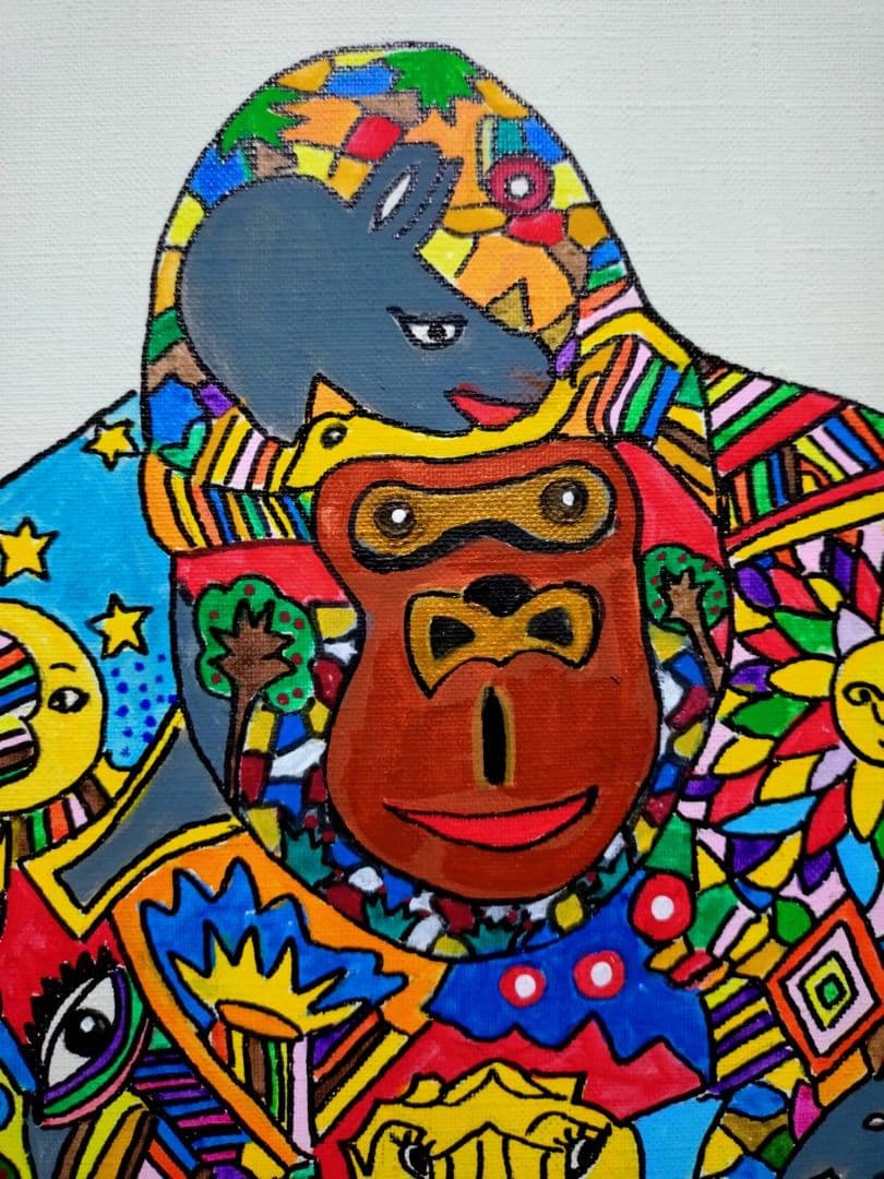 【F6号】ジミー大西【ゴリラ】手描き作品/表裏サイン/油彩/アクリル/絵画/額縁